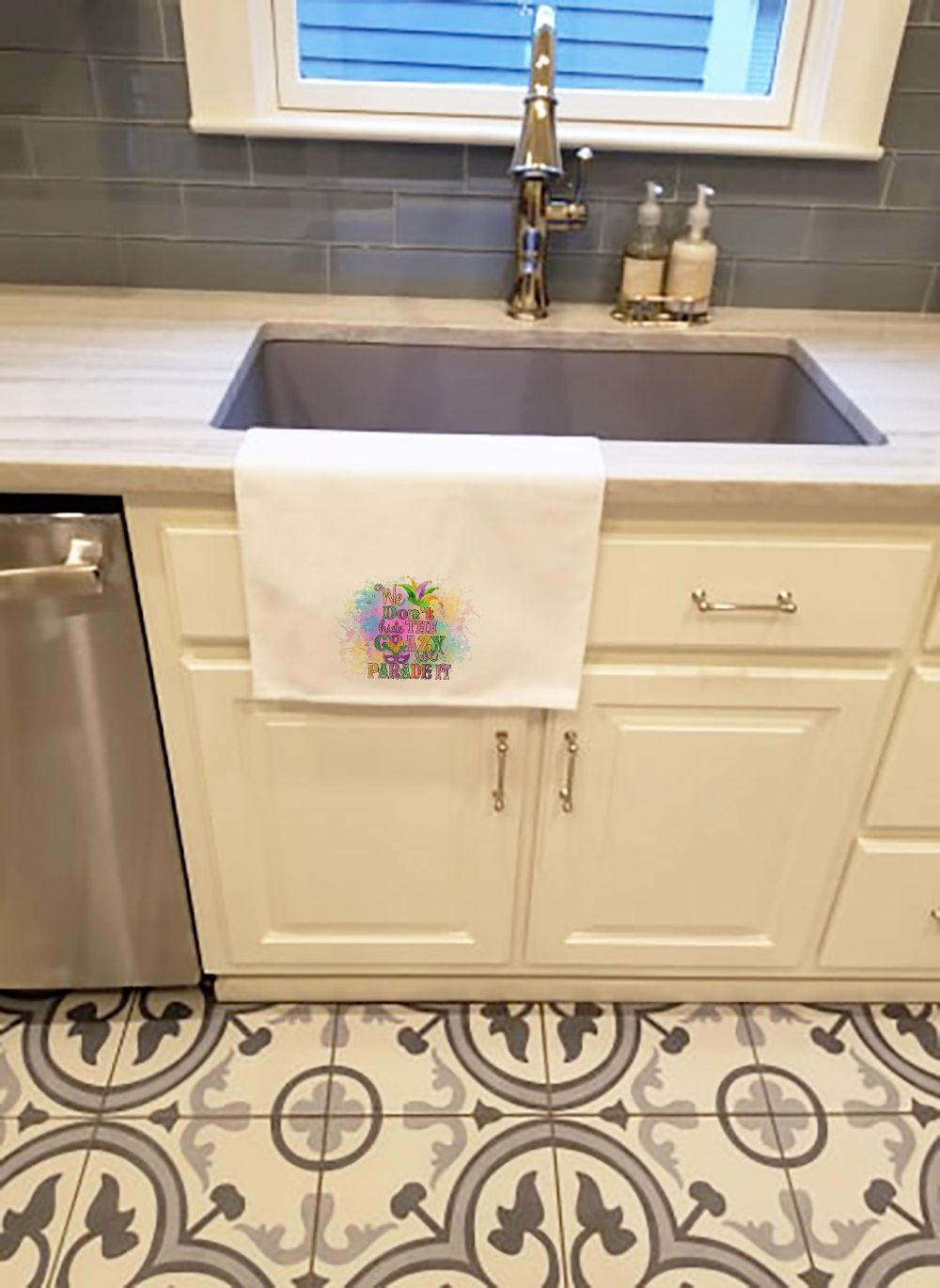 NEW We Don't Hide the Crazy Mardi Gras Kitchen Towel Set of 2 White Dish Towels Decorative Bathroom Hand towel for Hand, Face, Hair, Yoga, Tea, Dishcloth, 19 X 28", White