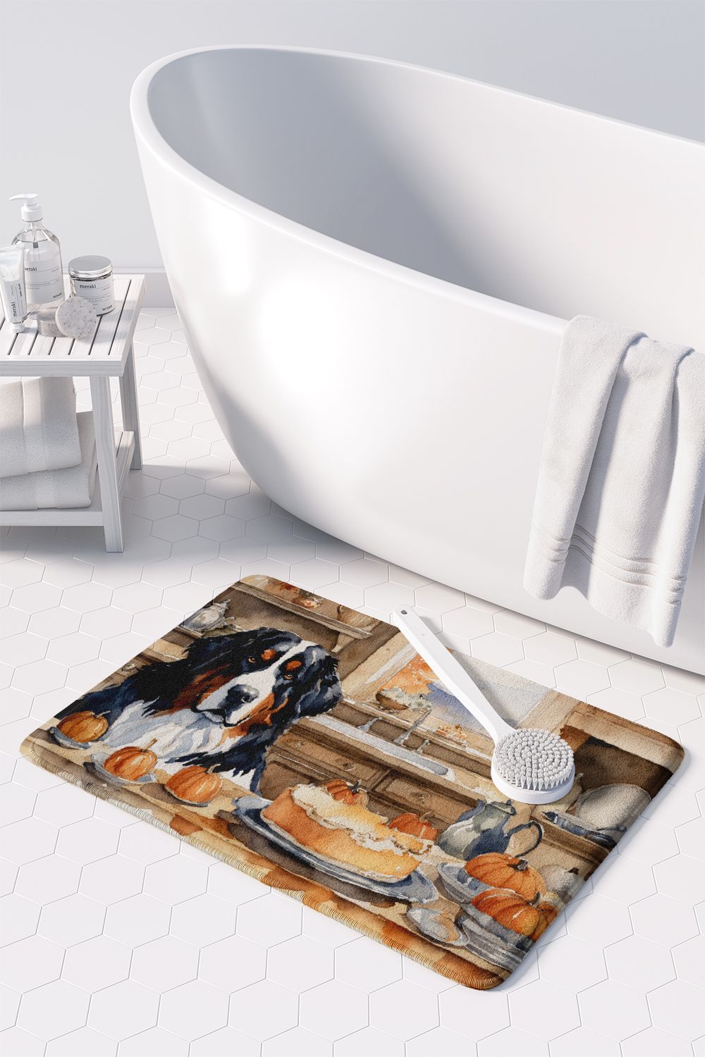 Bernese Mountain Dog Fall Kitchen Pumpkins Memory Foam Kitchen Mat Machine Washable Anti-Fatigue Mat Cushion Comfort Bath Mat or Kitchen Rug