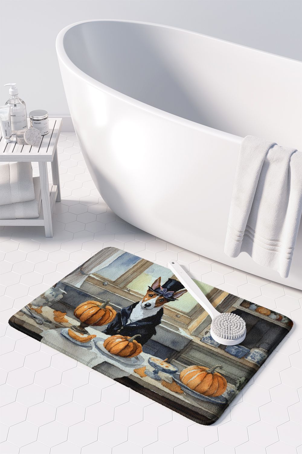 Basenji Fall Kitchen Pumpkins Memory Foam Kitchen Mat Machine Washable Anti-Fatigue Mat Cushion Comfort Bath Mat or Kitchen Rug