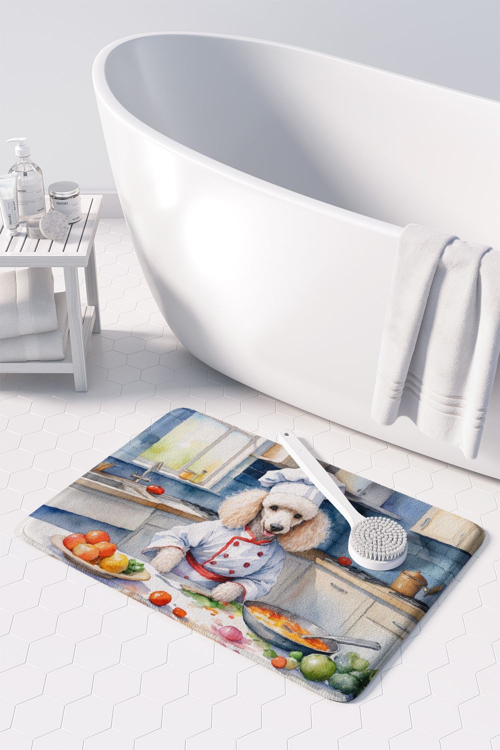 White Poodle The Chef Memory Foam Kitchen Mat Machine Washable Anti-Fatigue Mat Cushion Comfort Bath Mat or Kitchen Rug