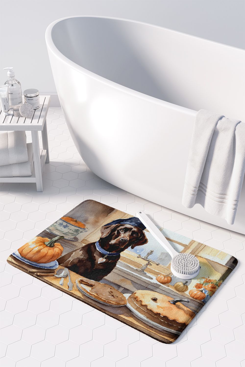 Chocolate Lab Fall Kitchen Pumpkins Memory Foam Kitchen Mat Machine Washable Anti-Fatigue Mat Cushion Comfort Bath Mat or Kitchen Rug