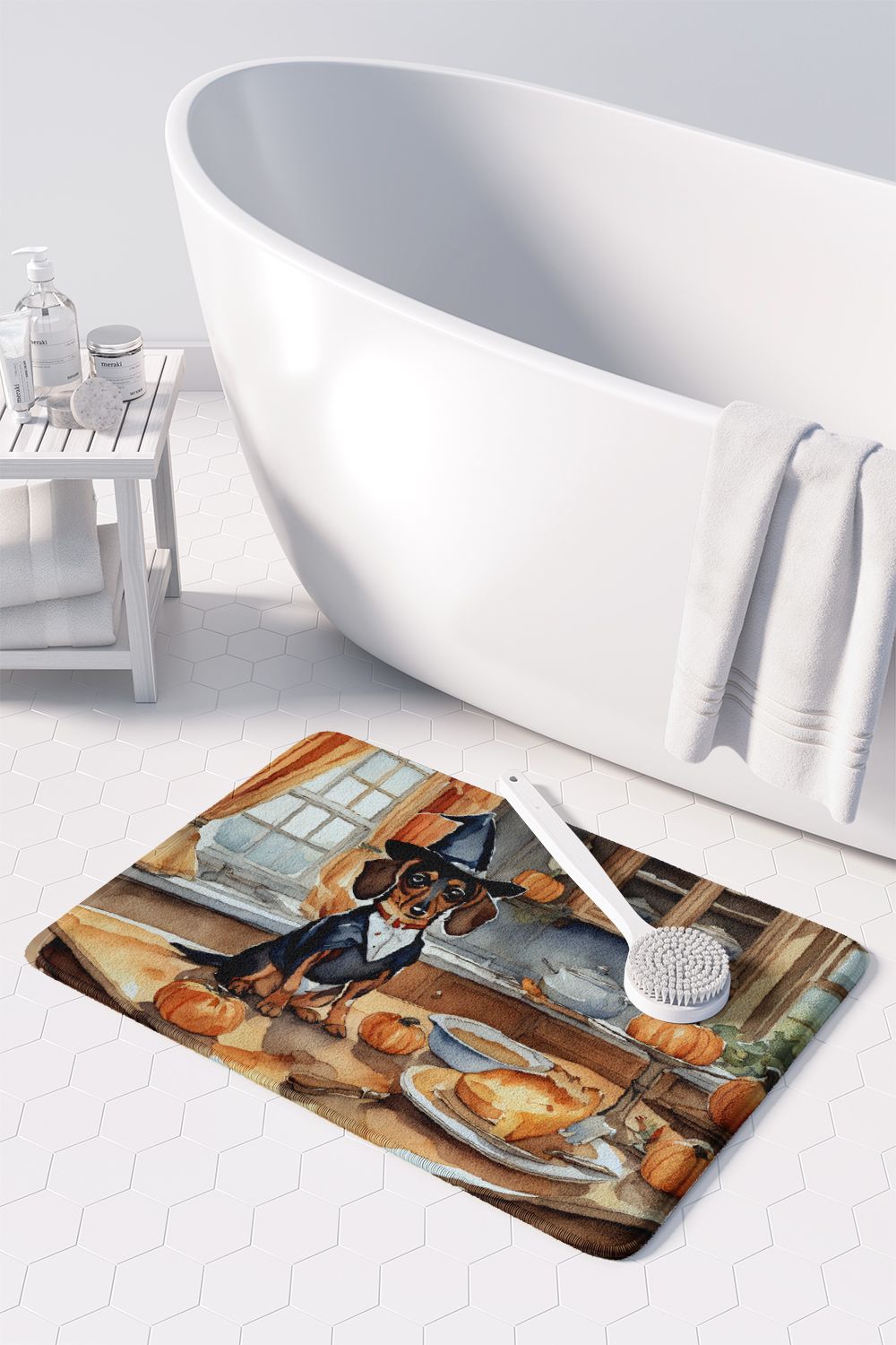 Dachshund Fall Kitchen Pumpkins Memory Foam Kitchen Mat Machine Washable Anti-Fatigue Mat Cushion Comfort Bath Mat or Kitchen Rug
