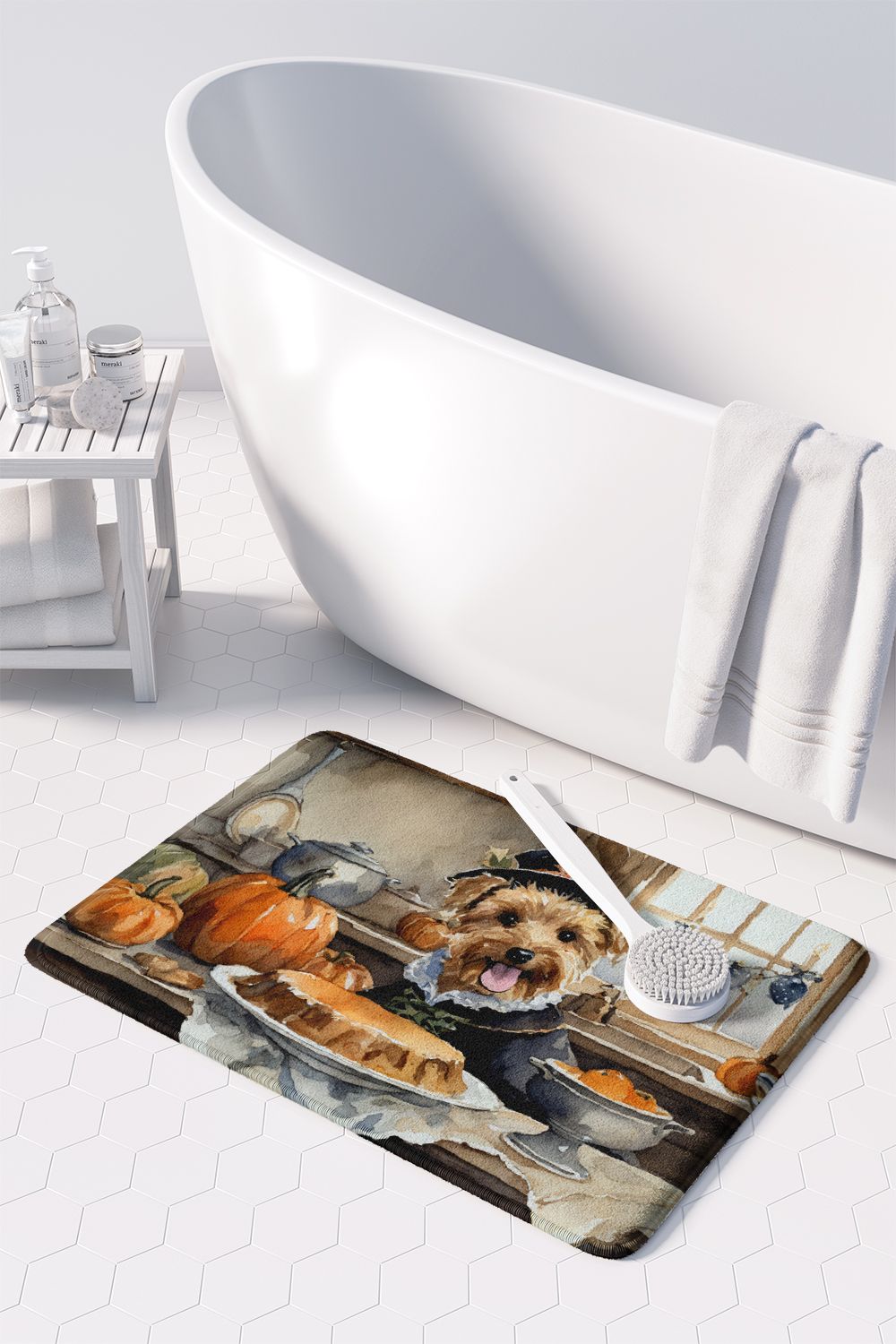Lakeland Terrier Fall Kitchen Pumpkins Memory Foam Kitchen Mat Machine Washable Anti-Fatigue Mat Cushion Comfort Bath Mat or Kitchen Rug
