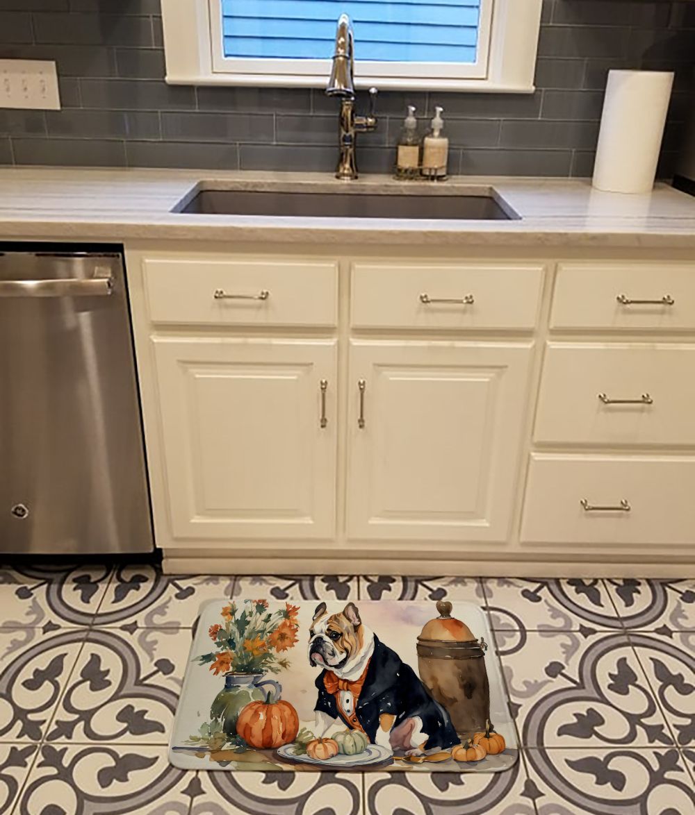 English Bulldog Fall Kitchen Pumpkins Memory Foam Kitchen Mat Machine Washable Anti-Fatigue Mat Cushion Comfort Bath Mat or Kitchen Rug