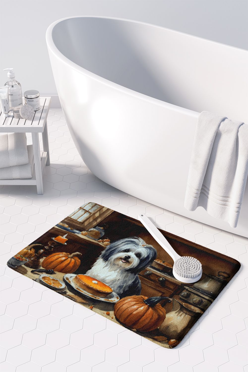 Havanese Fall Kitchen Pumpkins Memory Foam Kitchen Mat Machine Washable Anti-Fatigue Mat Cushion Comfort Bath Mat or Kitchen Rug