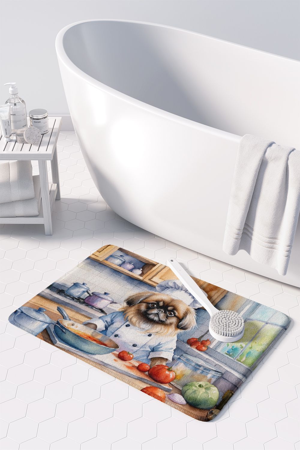 Pekingese The Chef Memory Foam Kitchen Mat Machine Washable Anti-Fatigue Mat Cushion Comfort Bath Mat or Kitchen Rug