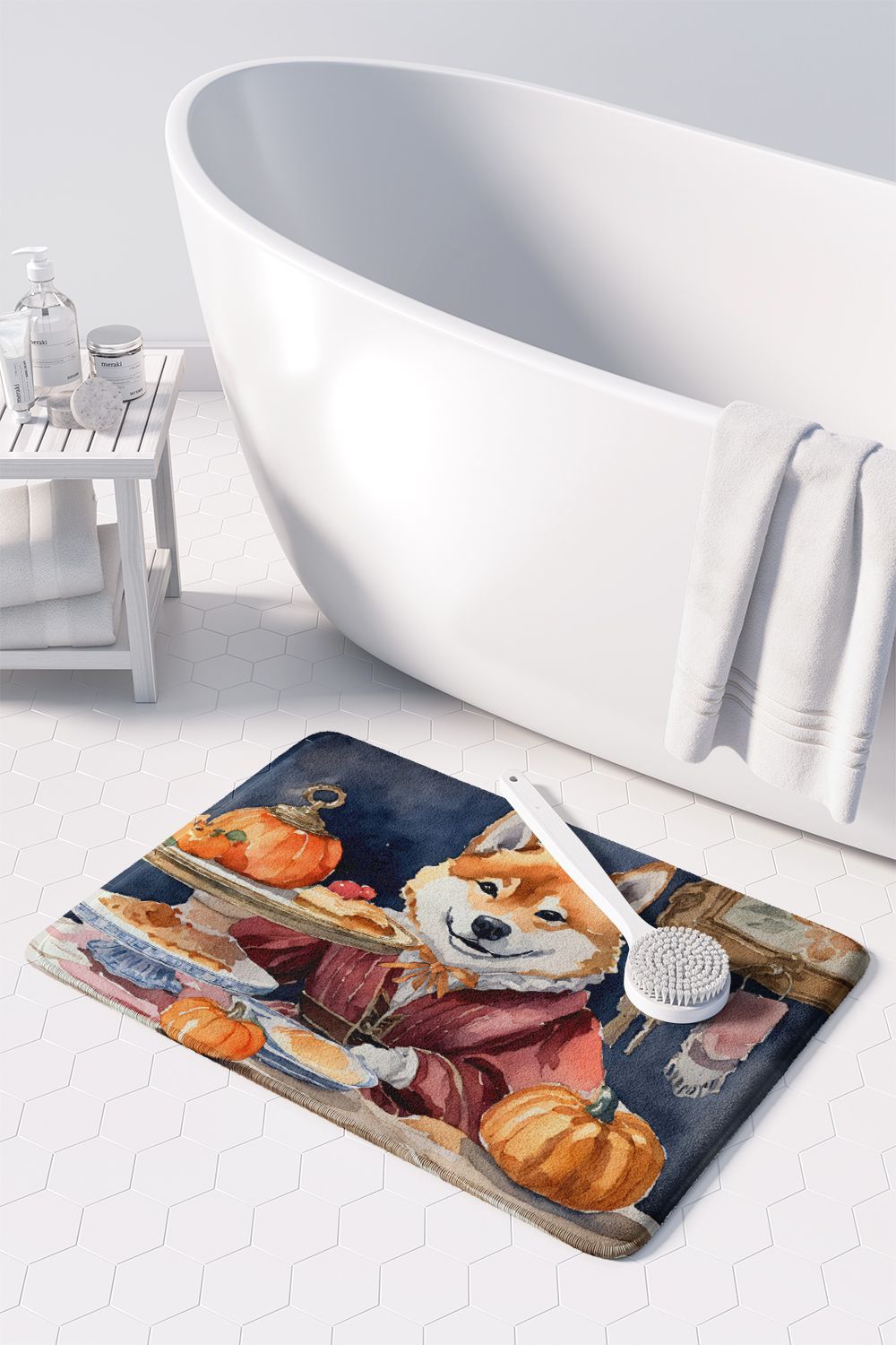 Shiba Inu Fall Kitchen Pumpkins Memory Foam Kitchen Mat Machine Washable Anti-Fatigue Mat Cushion Comfort Bath Mat or Kitchen Rug