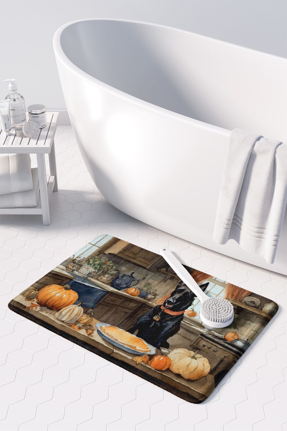 Belgian Malinois Fall Kitchen Pumpkins Memory Foam Kitchen Mat Machine Washable Anti-Fatigue Mat Cushion Comfort Bath Mat or Kitchen Rug