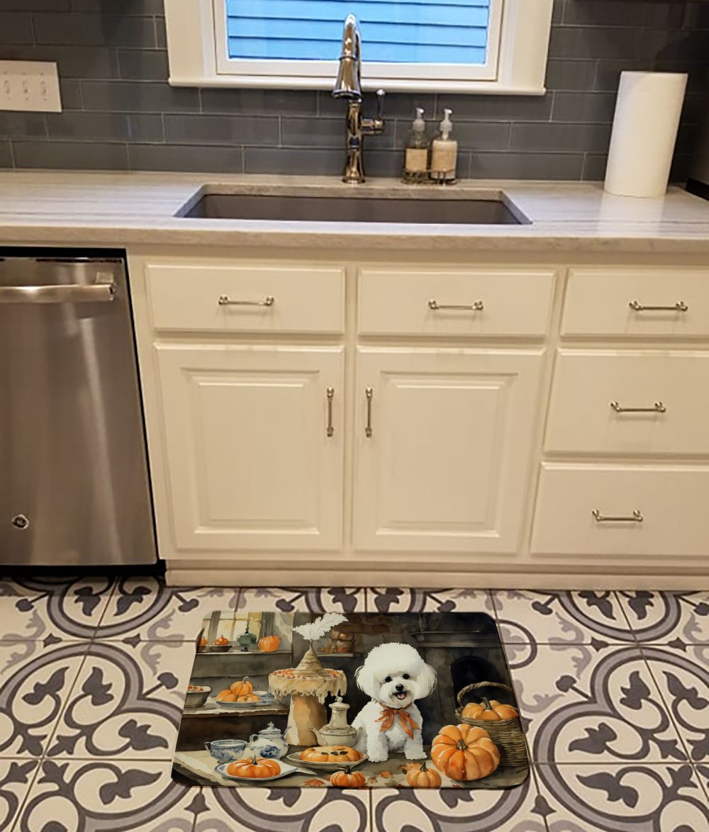 Bichon Frise Fall Kitchen Pumpkins Memory Foam Kitchen Mat Machine Washable Anti-Fatigue Mat Cushion Comfort Bath Mat or Kitchen Rug