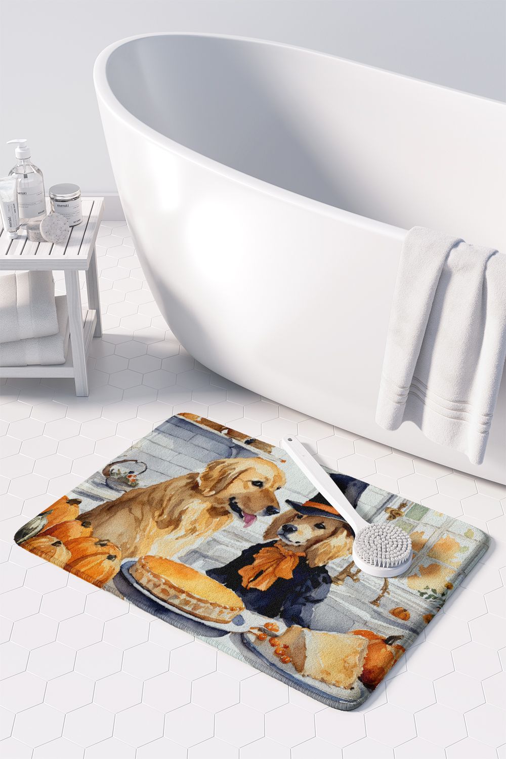 Golden Retriever Fall Kitchen Pumpkins Memory Foam Kitchen Mat Machine Washable Anti-Fatigue Mat Cushion Comfort Bath Mat or Kitchen Rug
