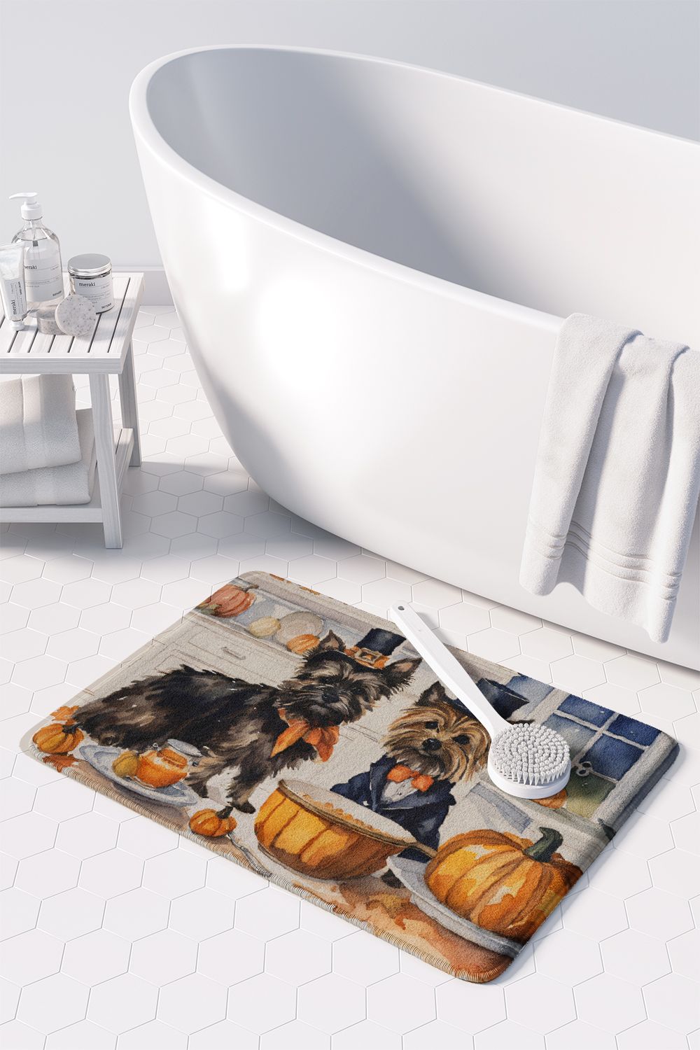 Cairn Terrier Fall Kitchen Pumpkins Memory Foam Kitchen Mat Machine Washable Anti-Fatigue Mat Cushion Comfort Bath Mat or Kitchen Rug