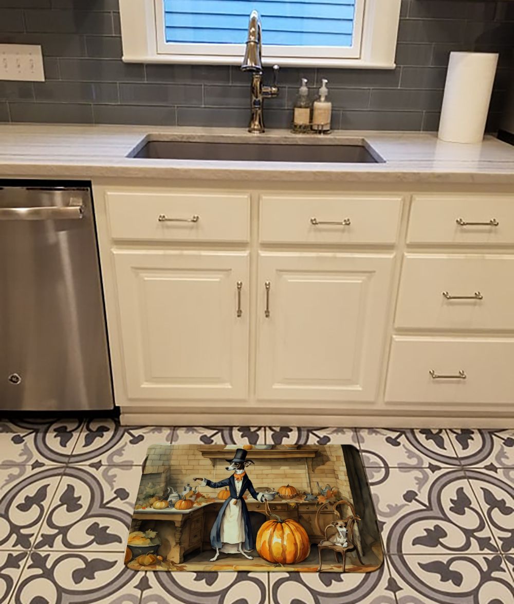 Italian Greyhound Fall Kitchen Pumpkins Memory Foam Kitchen Mat Machine Washable Anti-Fatigue Mat Cushion Comfort Bath Mat or Kitchen Rug