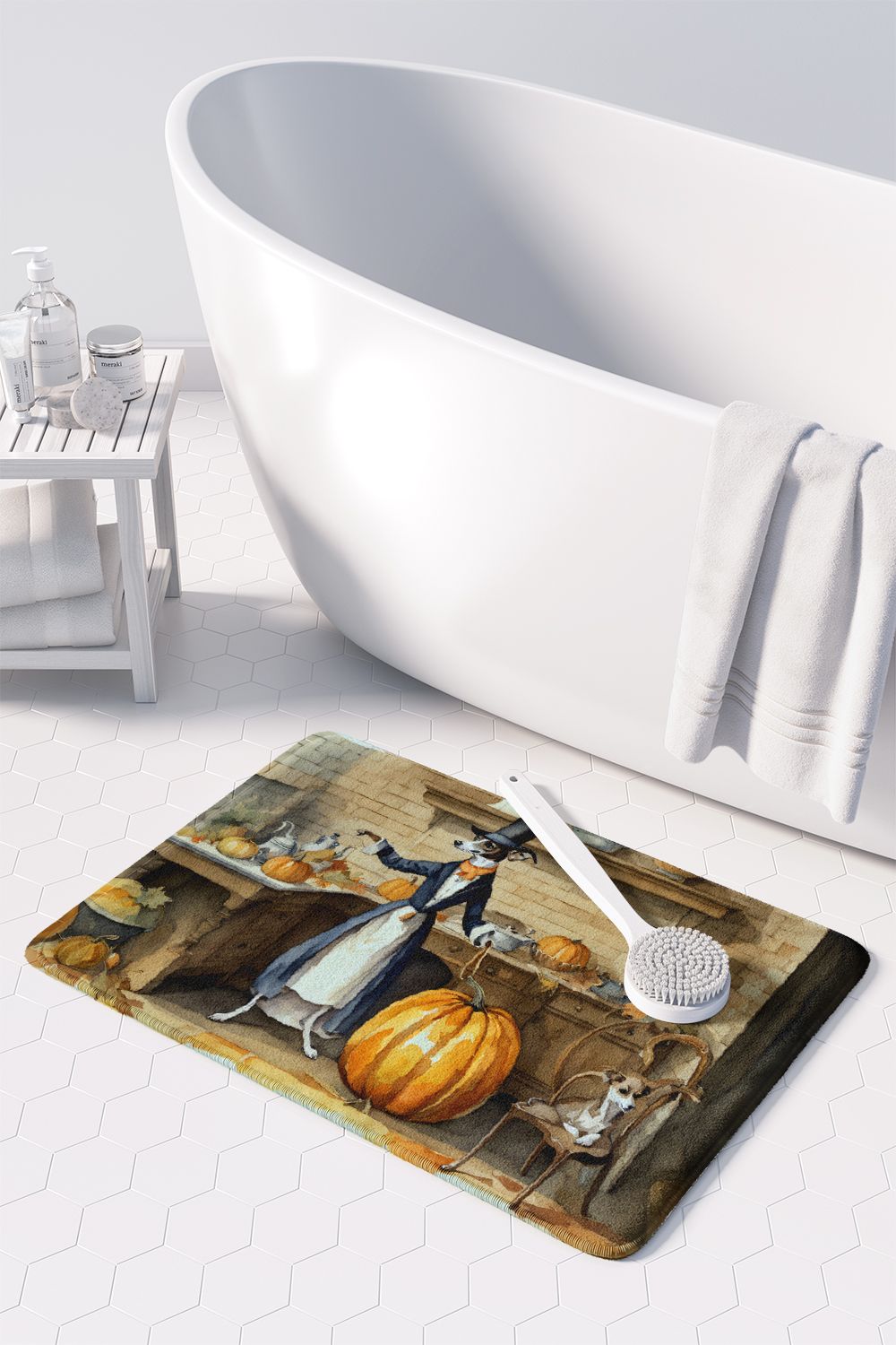 Italian Greyhound Fall Kitchen Pumpkins Memory Foam Kitchen Mat Machine Washable Anti-Fatigue Mat Cushion Comfort Bath Mat or Kitchen Rug