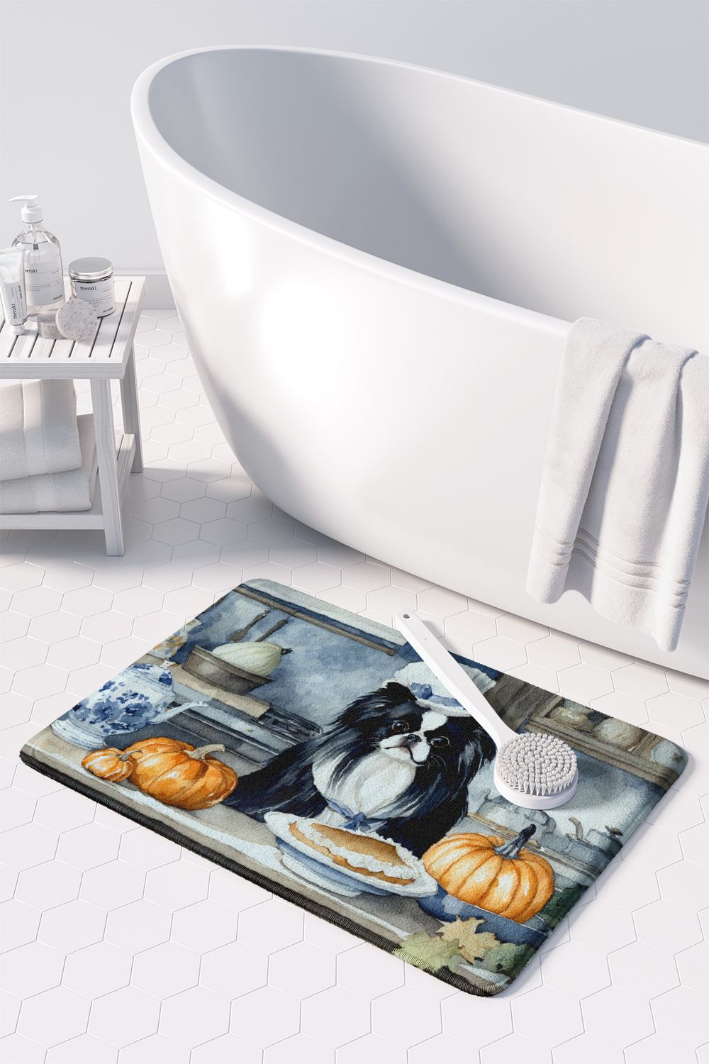 Japanese Chin Fall Kitchen Pumpkins Memory Foam Kitchen Mat Machine Washable Anti-Fatigue Mat Cushion Comfort Bath Mat or Kitchen Rug