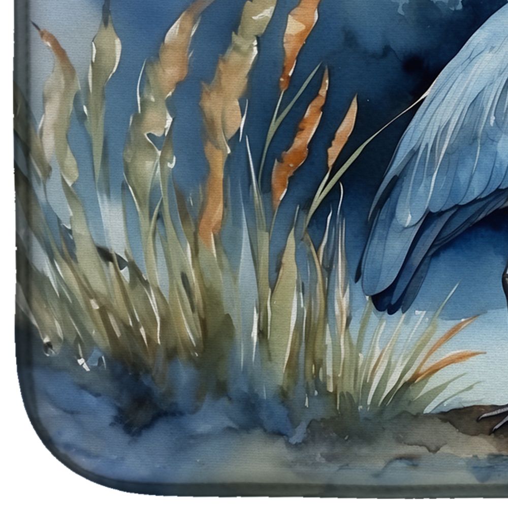 Blue Heron Under the Moonlight Dish Drying Mat Absorbent Dish Drying Mat Pad for Kitchen Counter Dish Drainer Mat for Countertop, 14 x 21", Multicolor