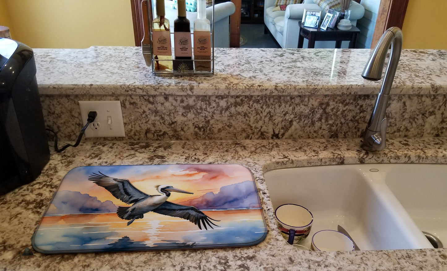 Pelican Fyling at Sunrise Dish Drying Mat Absorbent Dish Drying Mat Pad for Kitchen Counter Dish Drainer Mat for Countertop, 14 x 21", Multicolor