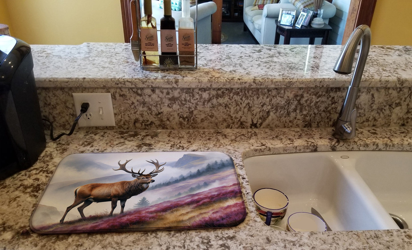 Highland Red Deer Dish Drying Mat Absorbent Dish Drying Mat Pad for Kitchen Counter Dish Drainer Mat for Countertop, 14 x 21", Multicolor