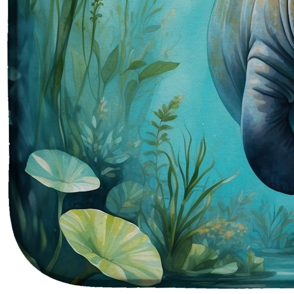 Manatee in a Crystal-Clear Spring Dish Drying Mat Absorbent Dish Drying Mat Pad for Kitchen Counter Dish Drainer Mat for Countertop, 14 x 21", Multicolor