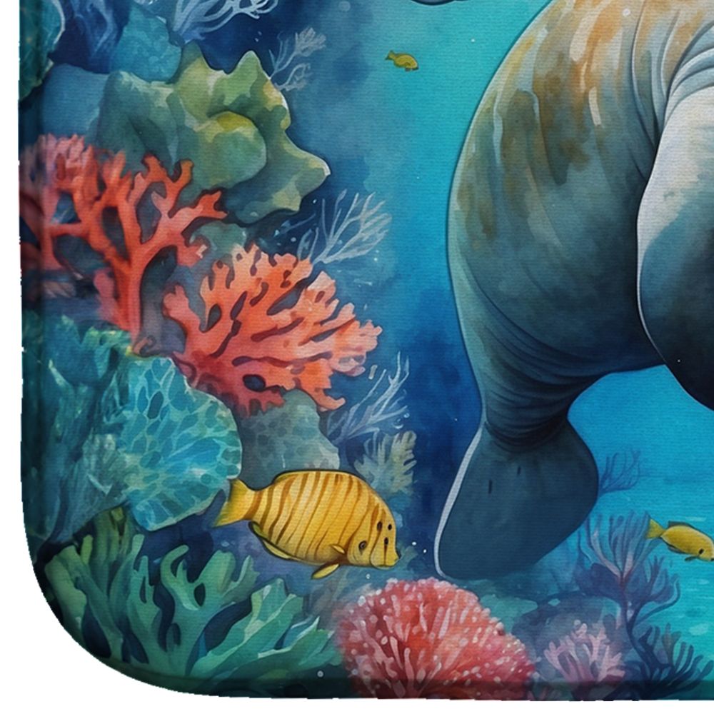 Manatee and Coral Reefs Dish Drying Mat Absorbent Dish Drying Mat Pad for Kitchen Counter Dish Drainer Mat for Countertop, 14 x 21", Multicolor