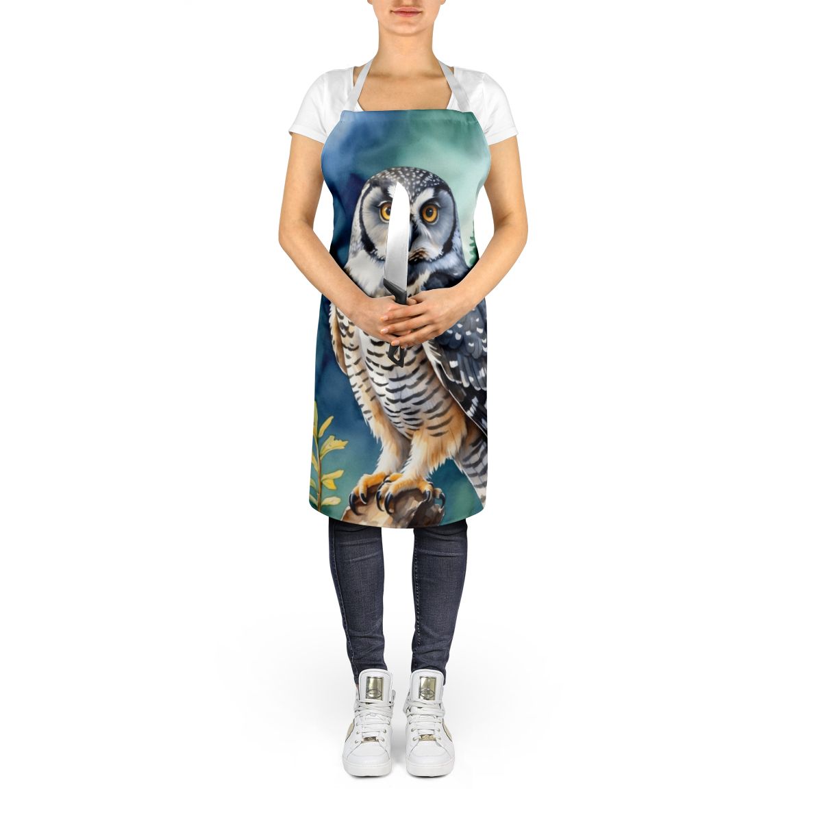Northern Hawk Owl Apron Cooking Kitchen Server Baking Crafts Gardening for Adult Women Men, Unisex, Large, Multicolor