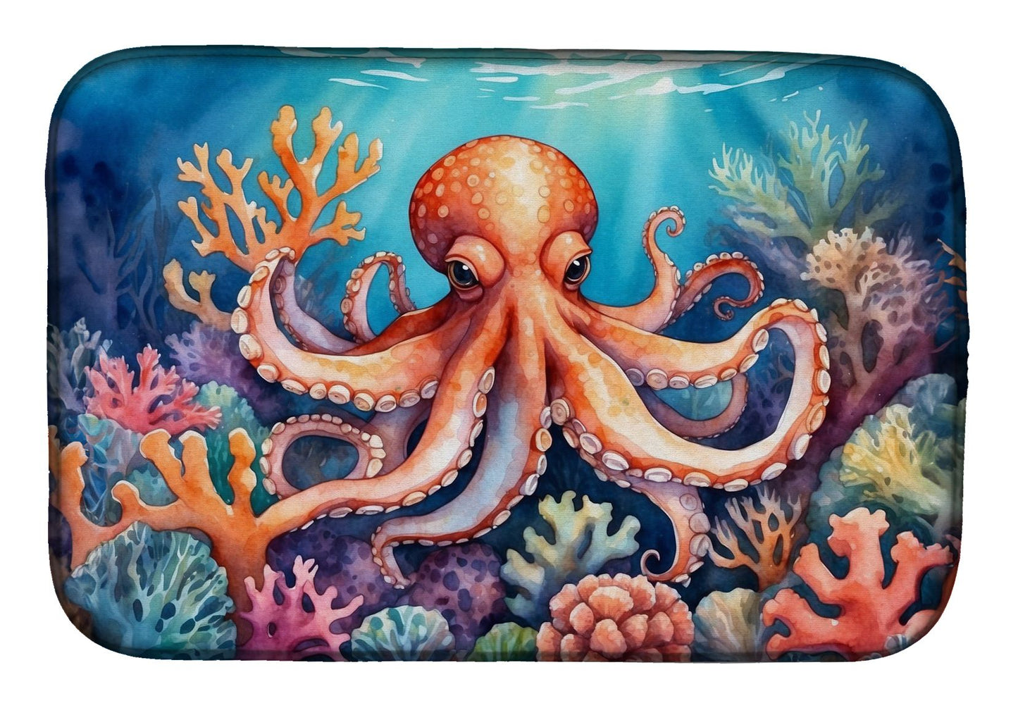 Octopus Among Coral Dish Drying Mat Absorbent Dish Drying Mat Pad for Kitchen Counter Dish Drainer Mat for Countertop, 14 x 21", Multicolor