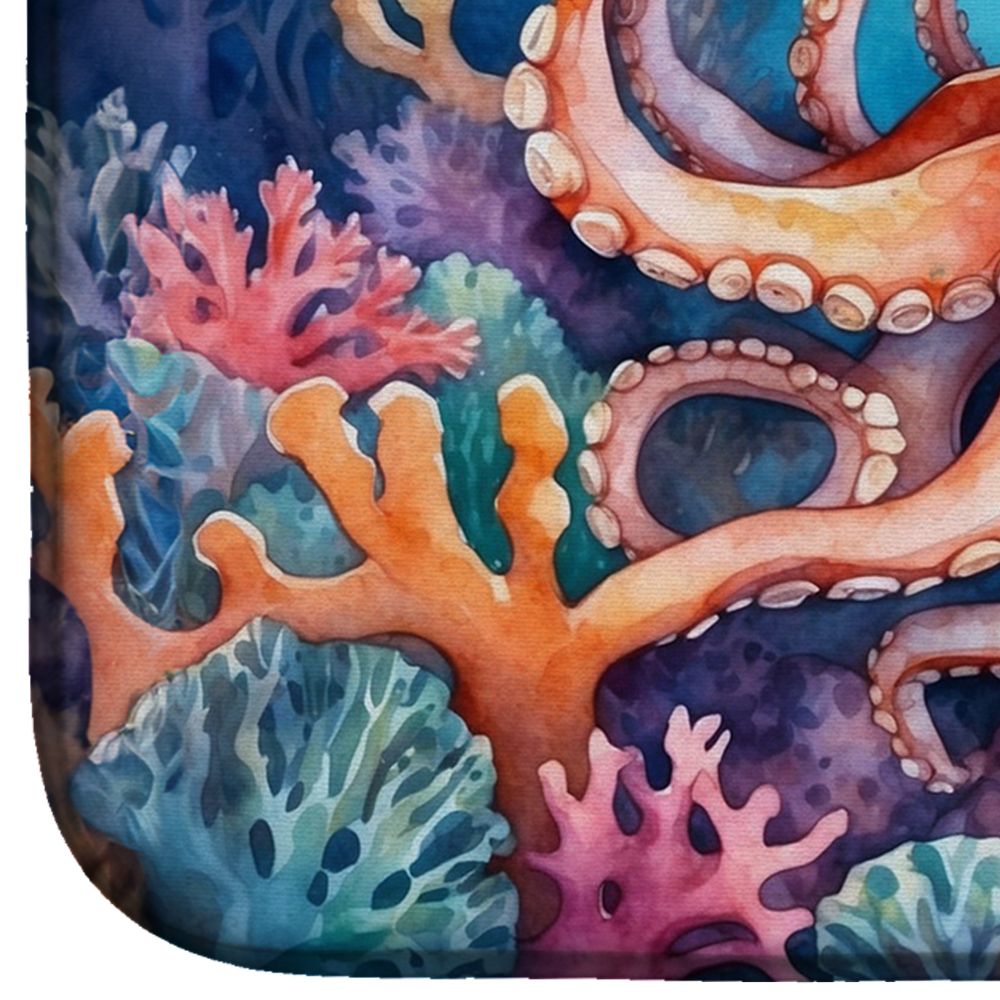 Octopus Among Coral Dish Drying Mat Absorbent Dish Drying Mat Pad for Kitchen Counter Dish Drainer Mat for Countertop, 14 x 21", Multicolor