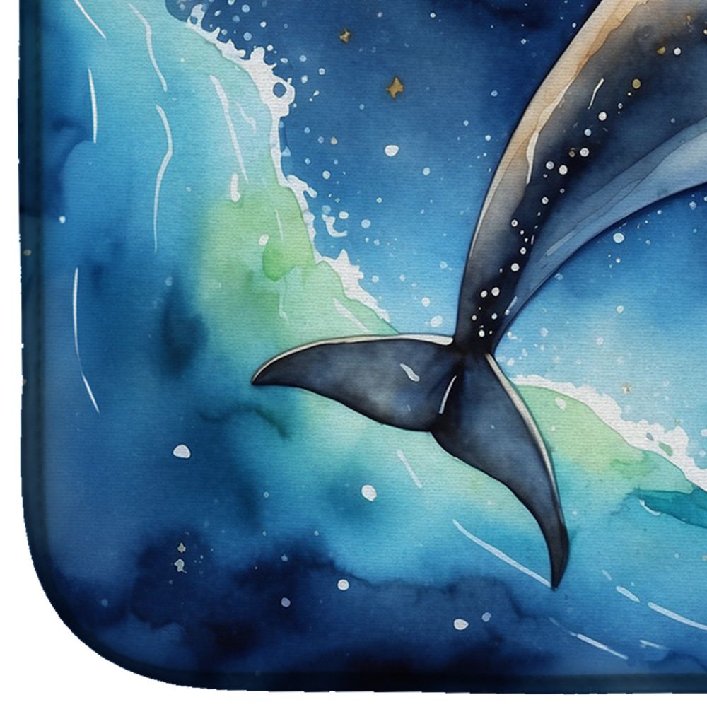 Dolphin in a Starry Sea Dish Drying Mat Absorbent Dish Drying Mat Pad for Kitchen Counter Dish Drainer Mat for Countertop, 14 x 21", Multicolor