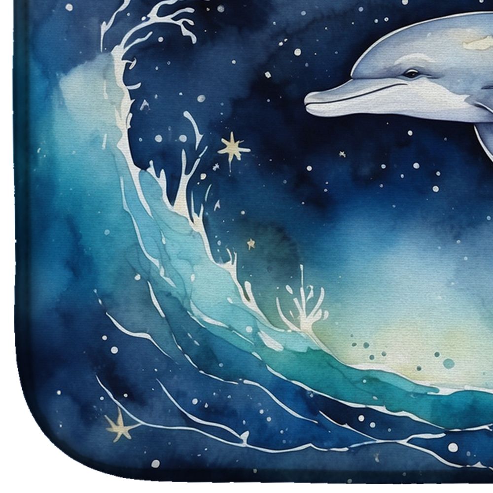 Dolphin in a Starry Sea Dish Drying Mat Absorbent Dish Drying Mat Pad for Kitchen Counter Dish Drainer Mat for Countertop, 14 x 21", Multicolor