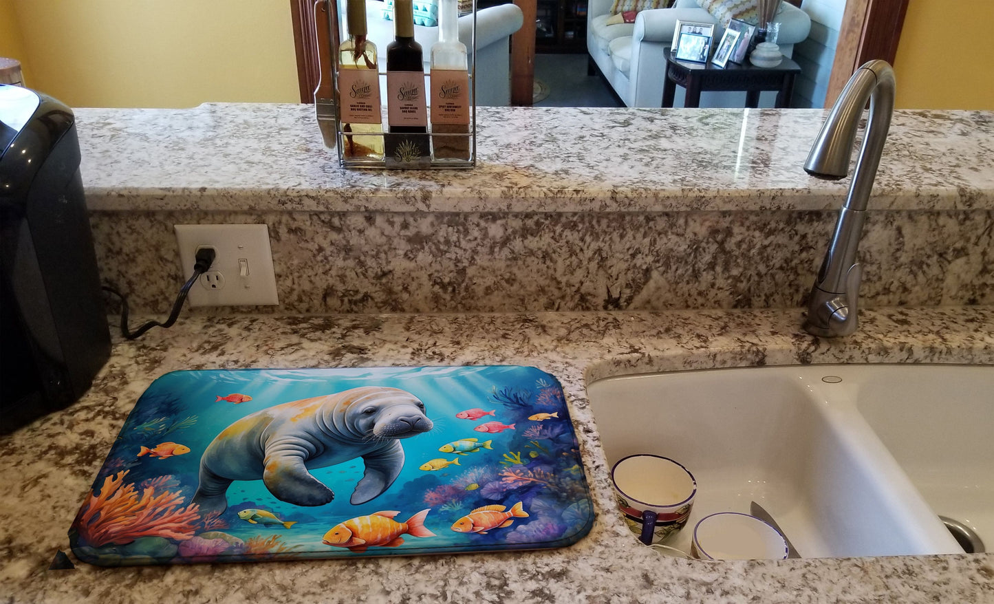 Summer Manatee Dish Drying Mat Absorbent Dish Drying Mat Pad for Kitchen Counter Dish Drainer Mat for Countertop, 14 x 21", Multicolor