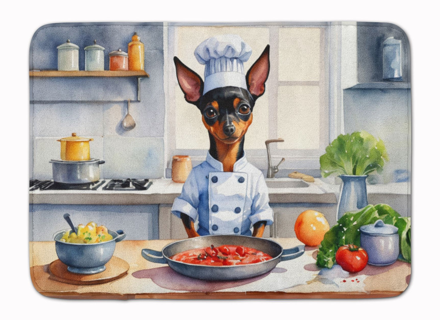 Miniature Pinscher The Chef Memory Foam Kitchen Mat Machine Washable Anti-Fatigue Mat Cushion Comfort Bath Mat or Kitchen Rug