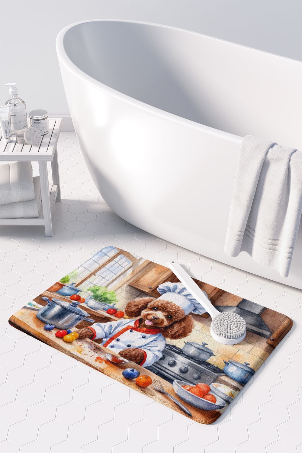 Chocolate Poodle The Chef Memory Foam Kitchen Mat Machine Washable Anti-Fatigue Mat Cushion Comfort Bath Mat or Kitchen Rug