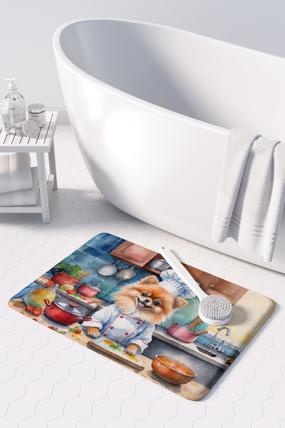 Pomeranian The Chef Memory Foam Kitchen Mat Machine Washable Anti-Fatigue Mat Cushion Comfort Bath Mat or Kitchen Rug
