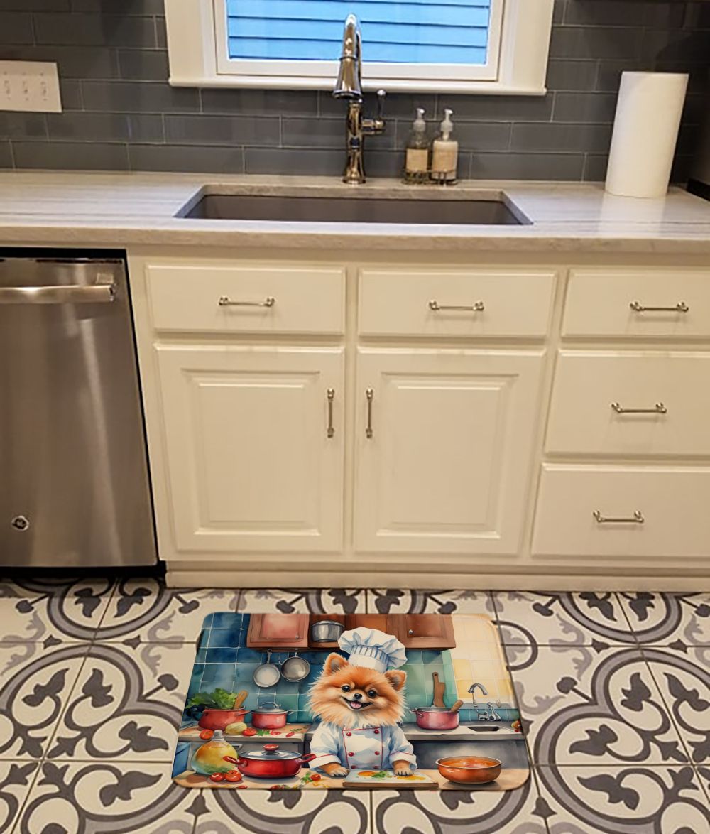 Pomeranian The Chef Memory Foam Kitchen Mat Machine Washable Anti-Fatigue Mat Cushion Comfort Bath Mat or Kitchen Rug