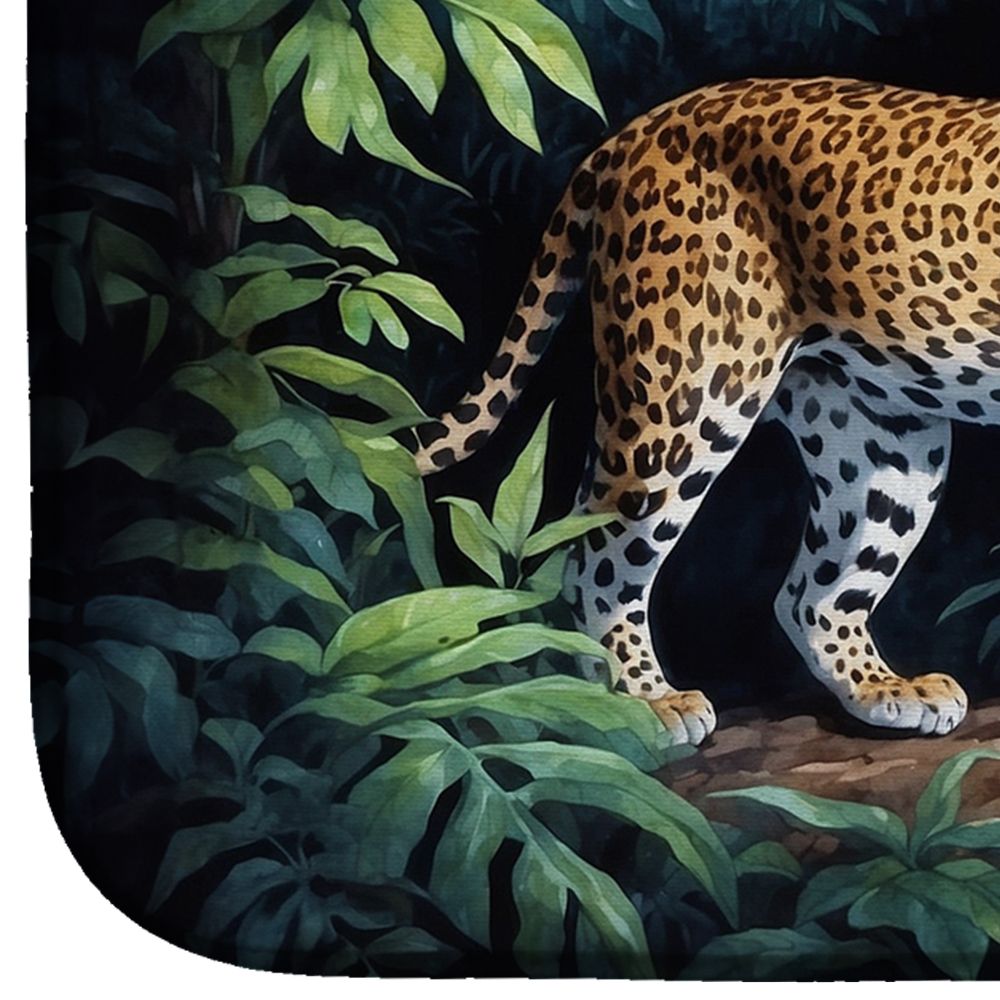 Leopard Nighttime in the Jungle Dish Drying Mat Absorbent Dish Drying Mat Pad for Kitchen Counter Dish Drainer Mat for Countertop, 14 x 21", Multicolor