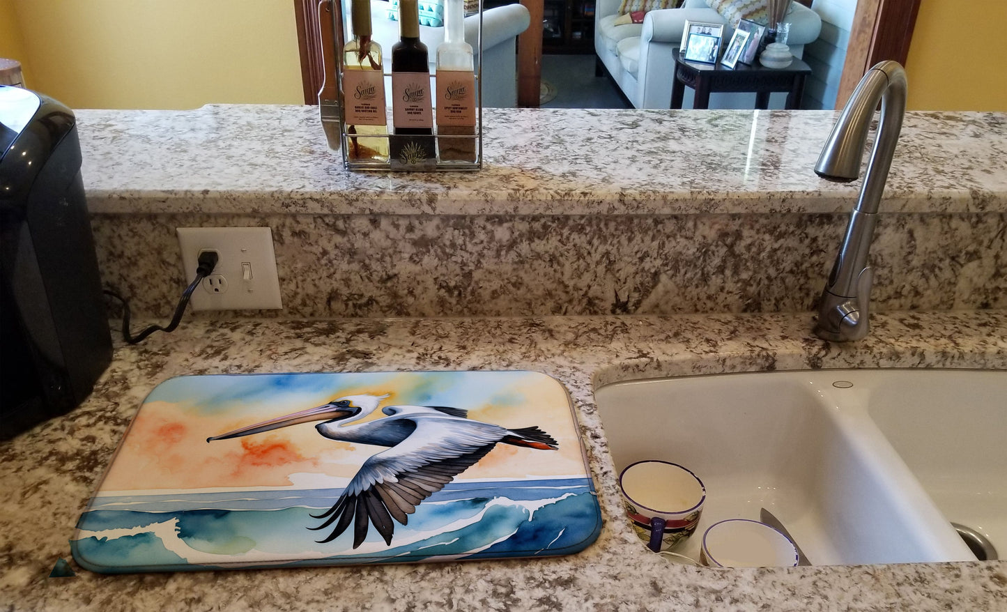 Pelican Soaring Dish Drying Mat Absorbent Dish Drying Mat Pad for Kitchen Counter Dish Drainer Mat for Countertop, 14 x 21", Multicolor
