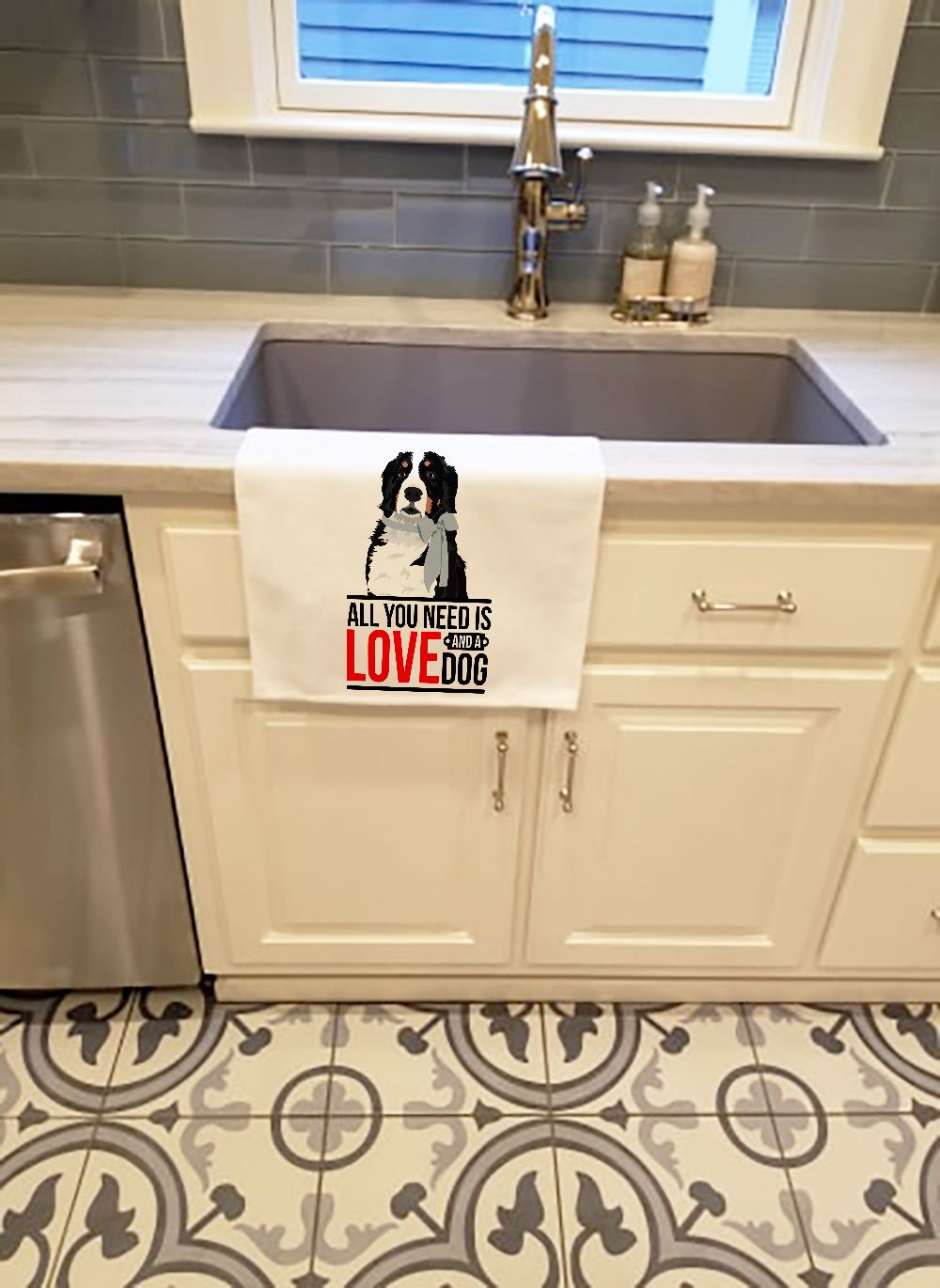 Bernese Mountain Dog #3 Kitchen Towel Set of 2 White Dish Towels Decorative Bathroom Hand towel for Hand, Face, Hair, Yoga, Tea, Dishcloth, 19 X 28", White
