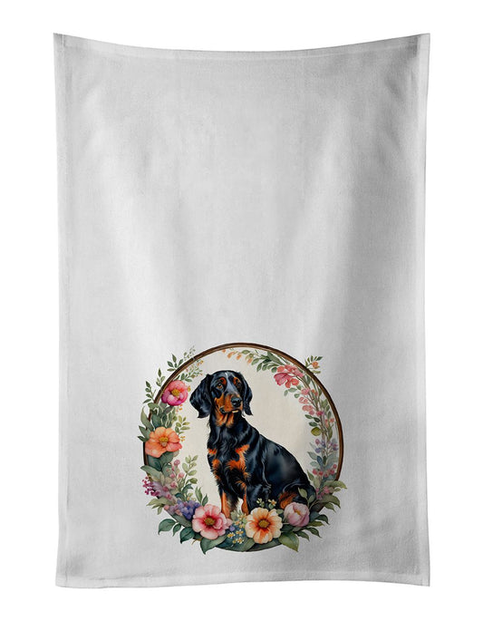 Gordon Setter and Flowers Kitchen Towel Set of 2 White Dish Towels Decorative Bathroom Hand towel for Hand, Face, Hair, Yoga, Tea, Dishcloth, 19 X 28", White