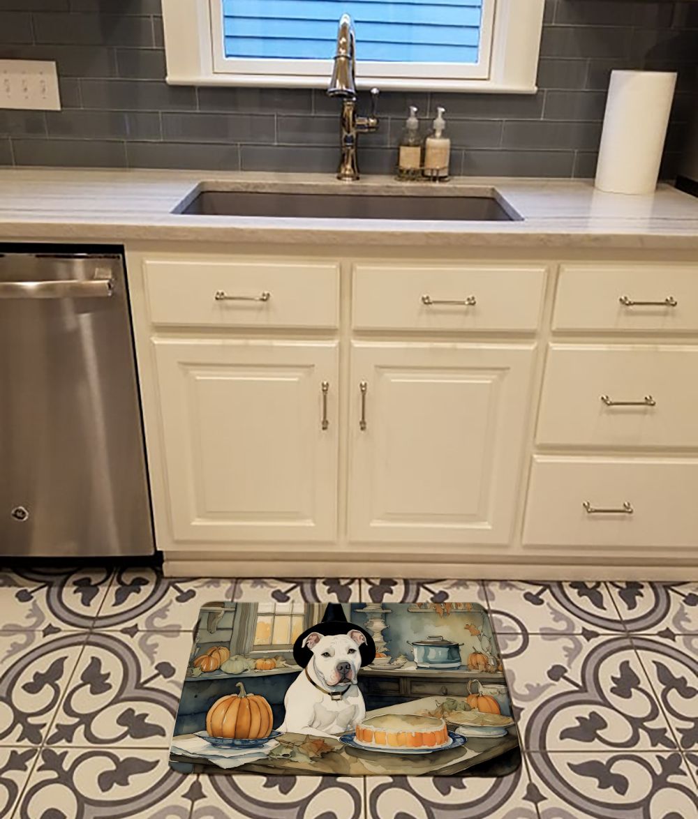 Pit Bull Terrier Fall Kitchen Pumpkins Memory Foam Kitchen Mat Machine Washable Anti-Fatigue Mat Cushion Comfort Bath Mat or Kitchen Rug