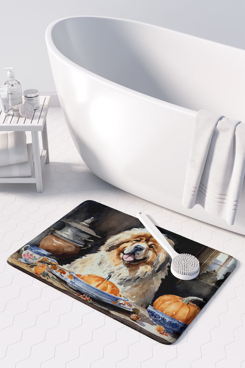 Tibetan Mastiff Fall Kitchen Pumpkins Memory Foam Kitchen Mat Machine Washable Anti-Fatigue Mat Cushion Comfort Bath Mat or Kitchen Rug