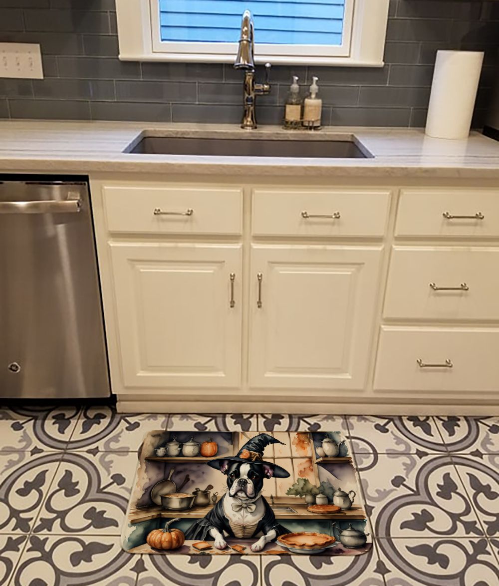 Boston Terrier Fall Kitchen Pumpkins Memory Foam Kitchen Mat Machine Washable Anti-Fatigue Mat Cushion Comfort Bath Mat or Kitchen Rug