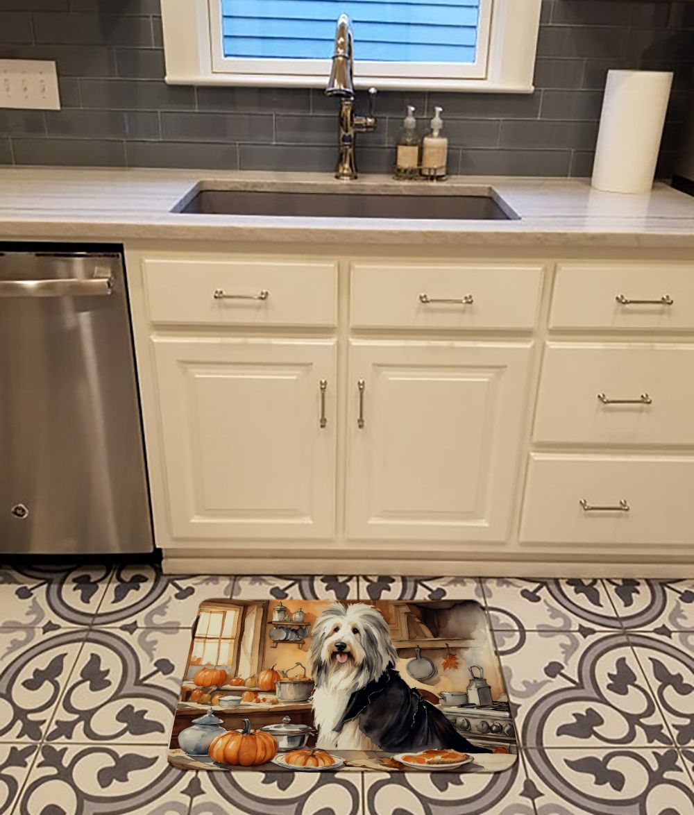Bearded Collie Fall Kitchen Pumpkins Memory Foam Kitchen Mat Machine Washable Anti-Fatigue Mat Cushion Comfort Bath Mat or Kitchen Rug