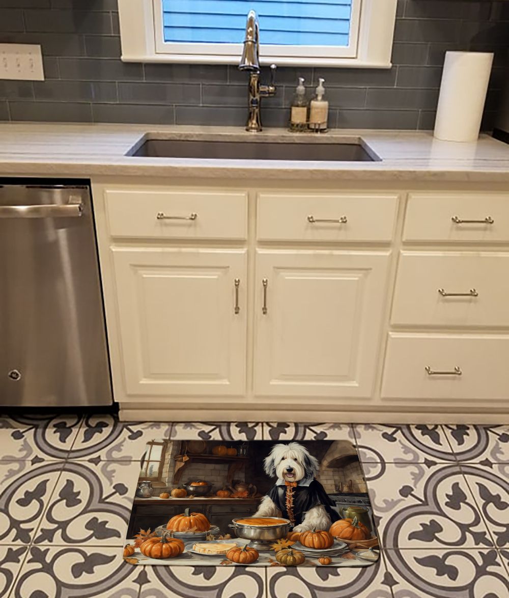 Old English Sheepdog Fall Kitchen Pumpkins Memory Foam Kitchen Mat Machine Washable Anti-Fatigue Mat Cushion Comfort Bath Mat or Kitchen Rug