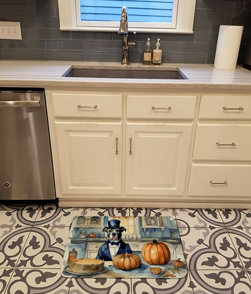 Pit Bull Terrier Fall Kitchen Pumpkins Memory Foam Kitchen Mat Machine Washable Anti-Fatigue Mat Cushion Comfort Bath Mat or Kitchen Rug