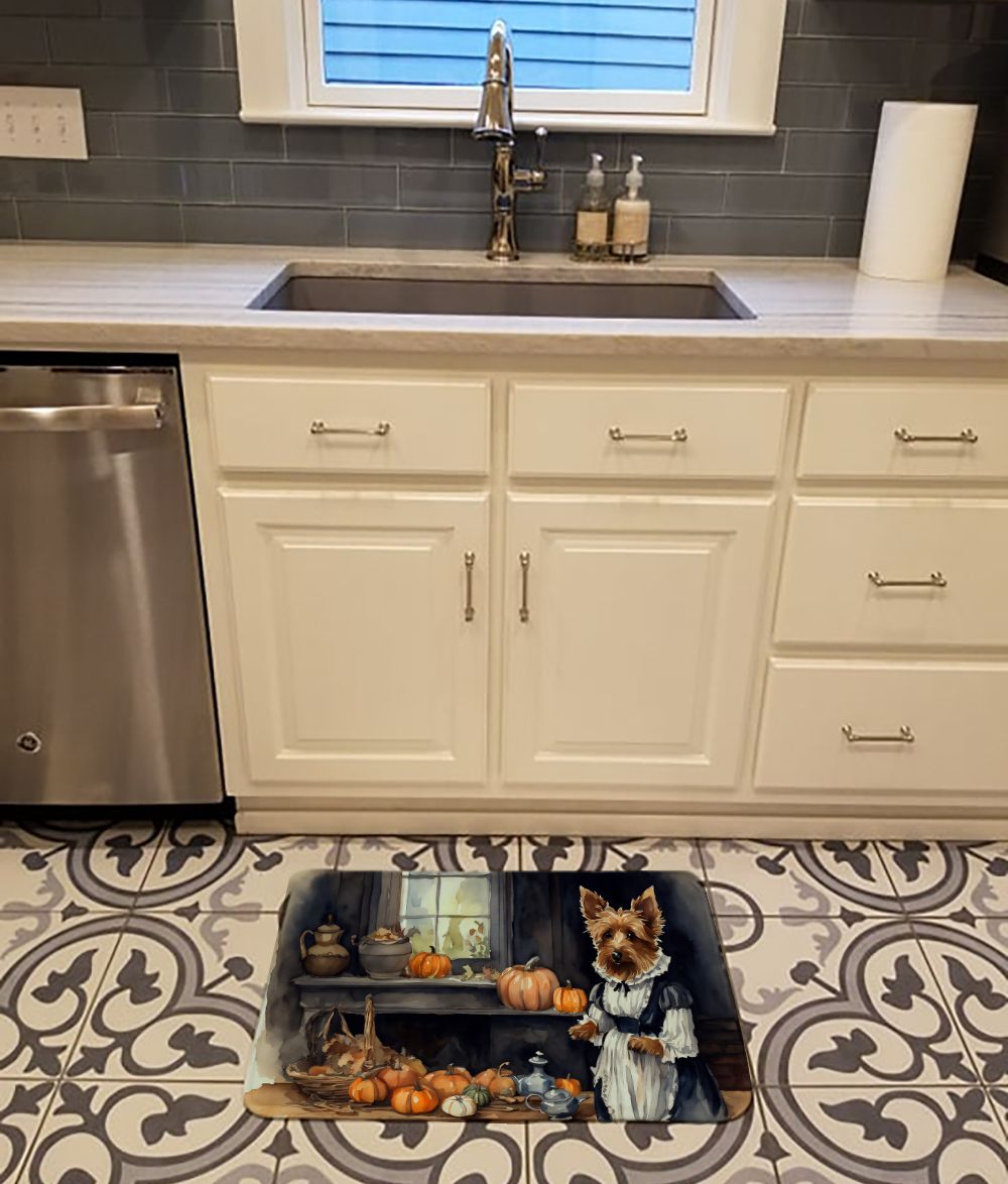 Australian Terrier Fall Kitchen Pumpkins Memory Foam Kitchen Mat Machine Washable Anti-Fatigue Mat Cushion Comfort Bath Mat or Kitchen Rug