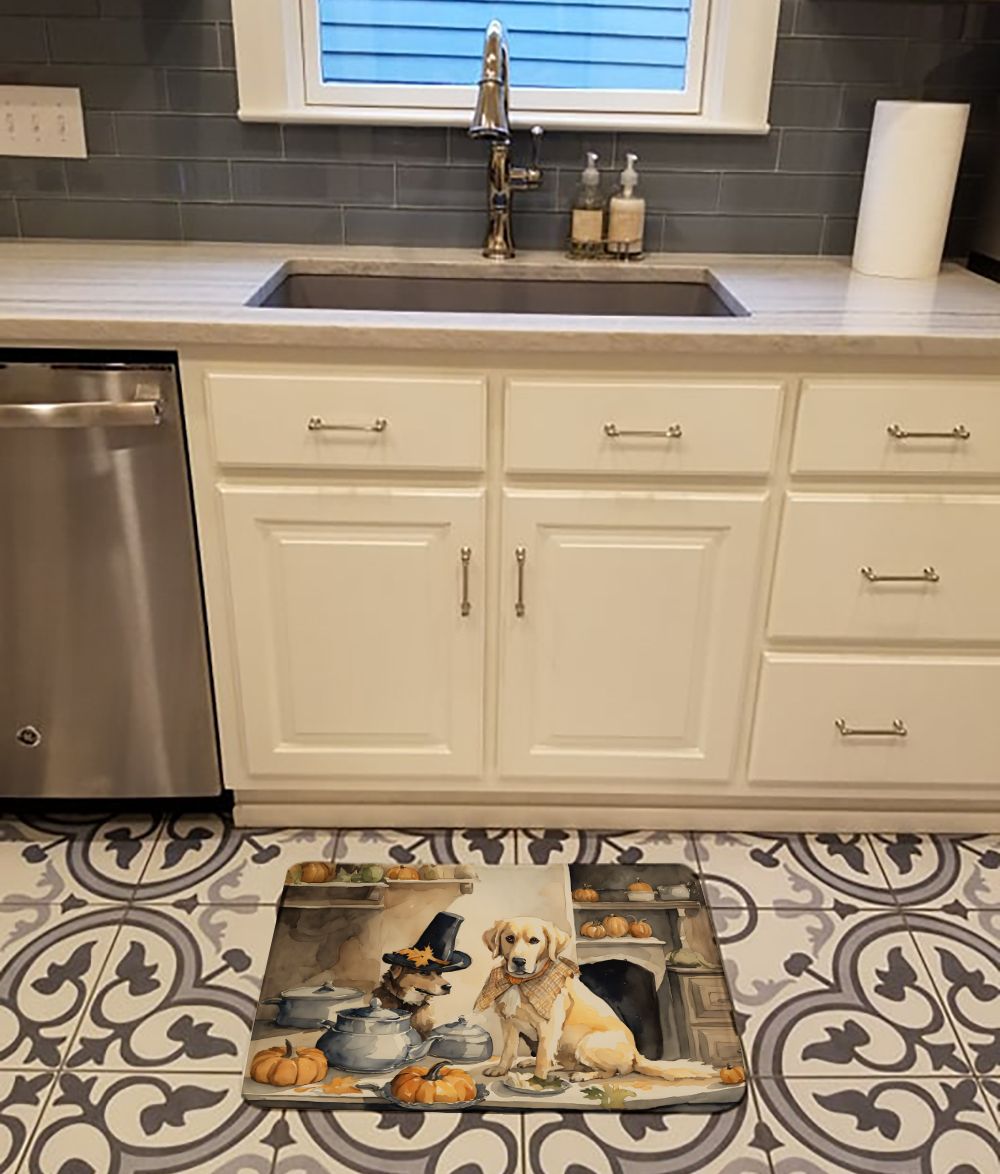 Yellow Lab Fall Kitchen Pumpkins Memory Foam Kitchen Mat Machine Washable Anti-Fatigue Mat Cushion Comfort Bath Mat or Kitchen Rug
