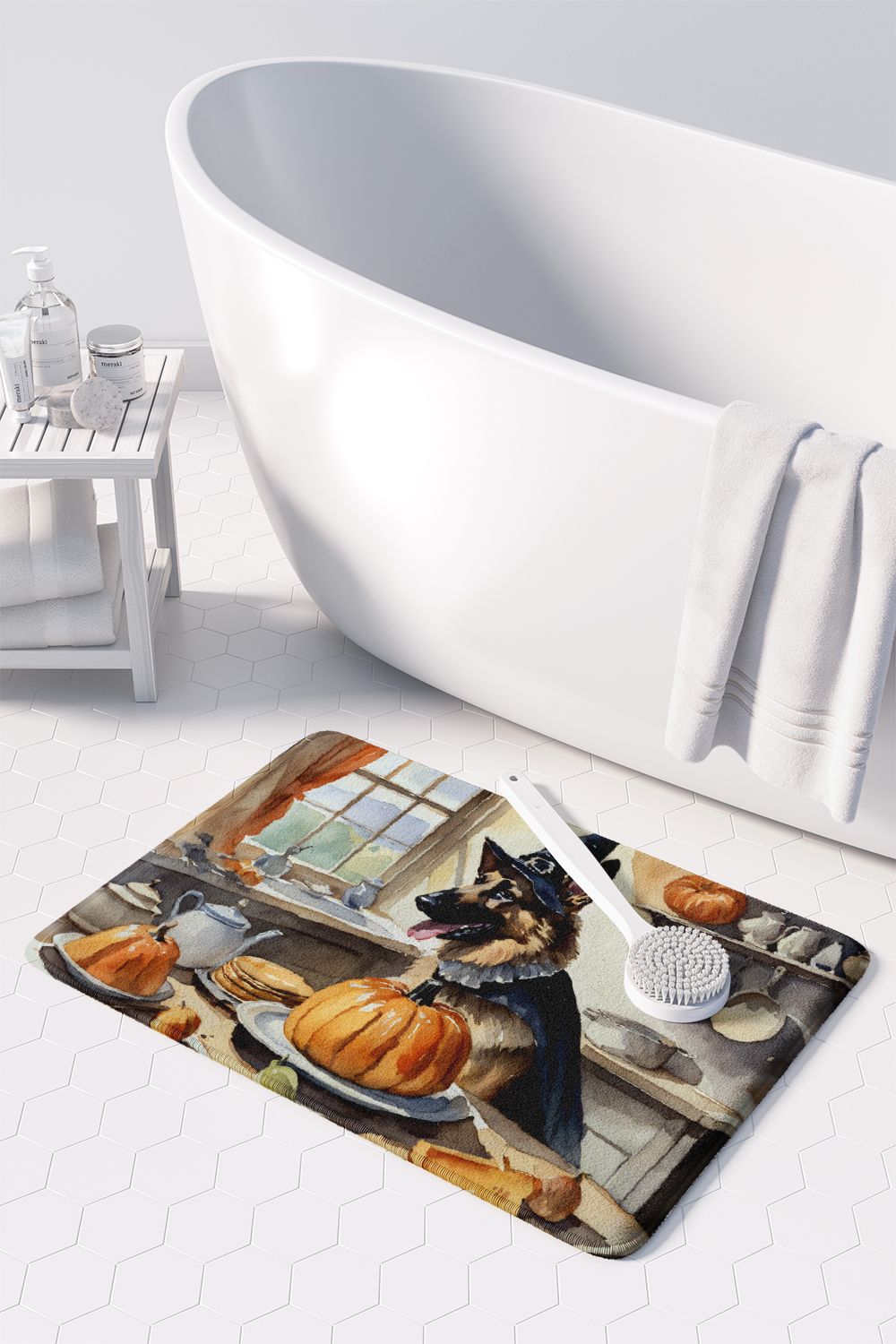 German Shepherd Fall Kitchen Pumpkins Memory Foam Kitchen Mat Machine Washable Anti-Fatigue Mat Cushion Comfort Bath Mat or Kitchen Rug