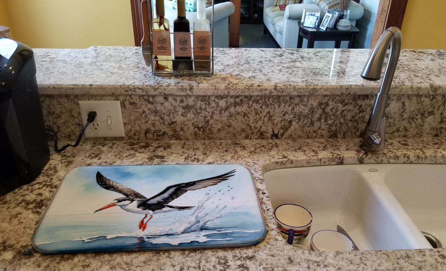 Black Skimmer Dish Drying Mat Absorbent Dish Drying Mat Pad for Kitchen Counter Dish Drainer Mat for Countertop, 14 x 21", Multicolor