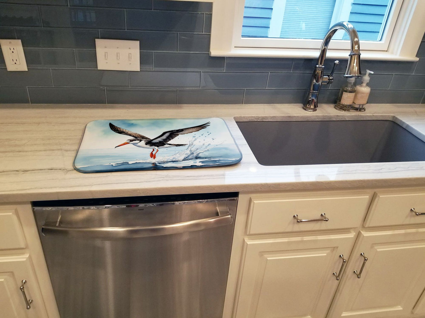 Black Skimmer Dish Drying Mat Absorbent Dish Drying Mat Pad for Kitchen Counter Dish Drainer Mat for Countertop, 14 x 21", Multicolor