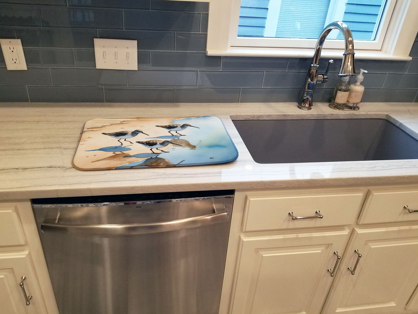 Sandpipers Dish Drying Mat Absorbent Dish Drying Mat Pad for Kitchen Counter Dish Drainer Mat for Countertop, 14 x 21", Multicolor