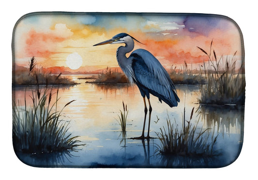 Blue Heron Setting Sun Dish Drying Mat Absorbent Dish Drying Mat Pad for Kitchen Counter Dish Drainer Mat for Countertop, 14 x 21", Multicolor